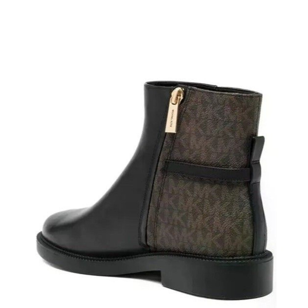Michael Kors Mandy Block Heel Booties Black Brown Monogram Size 11M New - Picture 2 of 16